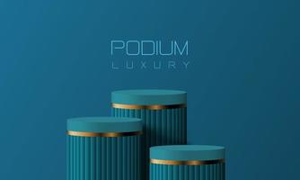 Abstract blue gold podium empty room 3d shape design for product display presentation studio concept minimal wall scene vector