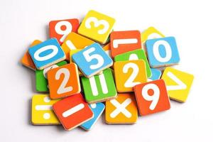 Math number colorful on white background, education study mathematics learning teach concept. photo