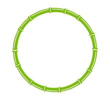 Green bamboo trunk circle frame. Natural round text box. Bamboo branch border. Blank frame template. Vector illustration isolated in flat style on white background