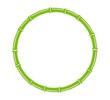 Green bamboo trunk circle frame. Natural round text box. Bamboo branch border. Blank frame template. Vector illustration isolated in flat style on white background