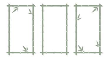 Bamboo trunk rectangle frames. Vertical natural text boxes. Bamboo branch borders with leaves. Blank frame template. Vector illustration isolated on white background