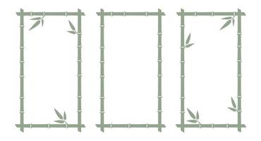 Bamboo trunk rectangle frames. Vertical natural text boxes. Bamboo branch borders with leaves. Blank frame template. Vector illustration isolated on white background