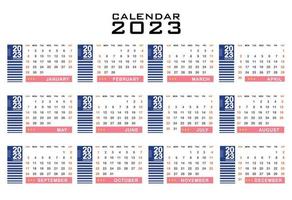 Calendar 2023 color red and blue design vector