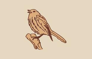 Hand Drawn Vintage Bird perched on the wood  vector illustration.eps