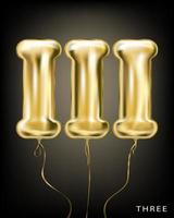 Roman 3 number, gold foil balloon III form on the black background vector