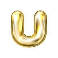Golden foil inflated alphabet symbol, isolated letter U vector