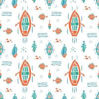 Fishing pattern in naive lino style vector