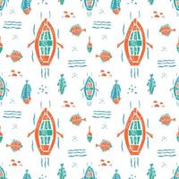 Fishing pattern in naive lino style vector