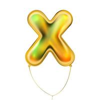 Gold metallic balloon, inflated alphabet symbol X vector