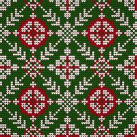 Grandma s Christmas knitting pattern in red, green and white colors vector