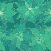 Christmas Poinsettia green seamless pattern vector