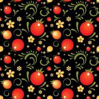 Red Currant floral pattern in Khokhloma style vector