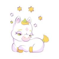 lindo unicornio blanco con una corona de estrellas vector