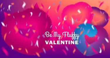 Cute Be My Valentine card with pink fluffy devil and hearts on disco party background with confetti vector