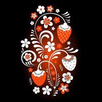 Strawberry bouquet in Khokhloma style vector