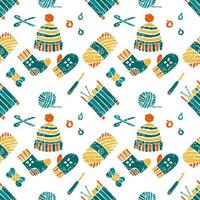 Seamless pattern on a knitting theme, things vector