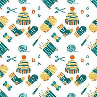 Seamless pattern on a knitting theme, things vector