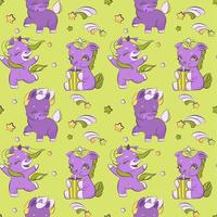 Cute little unicorns on a meadow, seamless pattern vector
