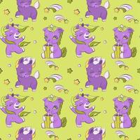 Cute little unicorns on a meadow, seamless pattern vector