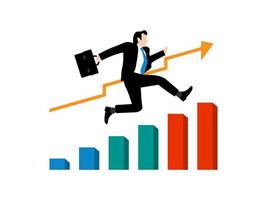 business growth chart with jumping worker. graphic design concept of business vector