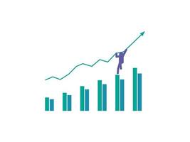 business growth chart with jumping worker. graphic design concept of business vector