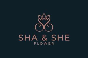 Luxury elegant flower logo linear line art style. Flower symbol. Beauty, spa, hotel, salon, cosmetics or boutique logo and more business. vector