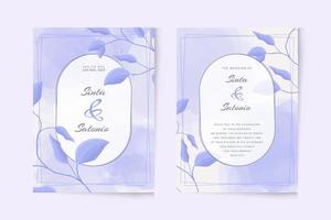 Watercolor simple purple leaf wedding invitation template vector