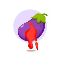 Eggplant with red sauce icon cartoon design vector