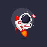 linda mascota astronauta montando un cohete vector