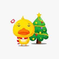 Cute baby duck is cold illustration vector