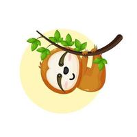 Cute sloth hanging on tree cartoon icon illustration vector