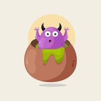 Cute purple monster inside magic potion illustration vector