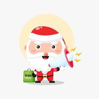 Cute Santa claus with megaphone black friday discount vector