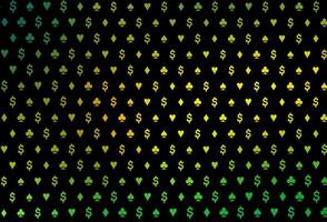 Dark green, yellow vector pattern with symbol of cards.