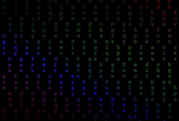 Dark multicolor, rainbow vector template with isolated letters.