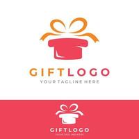 caja de regalo de diseño de logotipo o plantilla de caja de regalo con signo de cinta, letra g y regalos. logotipo para sorpresa, valentin, cumpleaños, tienda de regalos, fiesta y negocios. vector