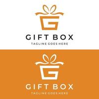 Logo design gift box or gift box template with ribbon sign, letter G and gifts.Logo for surprise,valentin,birthday,gift shop,party and business. vector