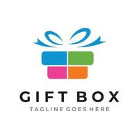 caja de regalo de diseño de logotipo o plantilla de caja de regalo con signo de cinta, letra g y regalos. logotipo para sorpresa, valentin, cumpleaños, tienda de regalos, fiesta y negocios. vector