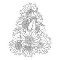 sunflower zen doodle art drawing of vector design with blooming petal adult coloring book page