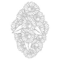 sunflower zen doodle art drawing of vector design with blooming petal adult coloring book page