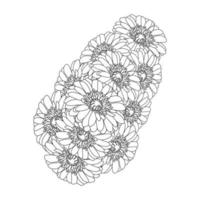 página de coloreado de dibujo de flor de margarita con diseño de arte de garabato en gráfico vectorial de arte lineal detallado vector