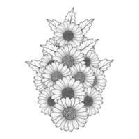 daisy flower drawing coloring page with doodle art design in detailed line art vector graphic