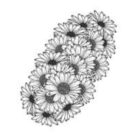 daisy flower zen doodle art design in detailed clip art vector graphic and beautiful flowers line drawing coloring page