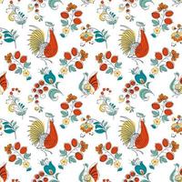 Rooster and flowers in Russian style vector