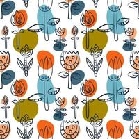 Floral seamless pattern as Scandinavian textile design. Poppies and tulips vector