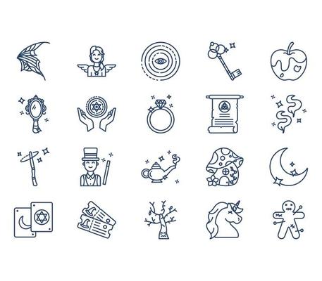 Magic and fairy tale icon set