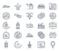 Ramadan and eid mubarak icon set vector
