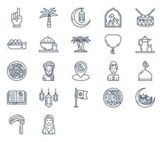 Ramadan and eid mubarak icon set vector