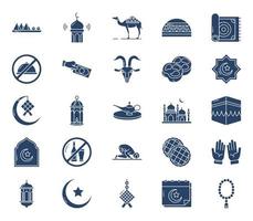 Ramadan and eid mubarak icon set vector