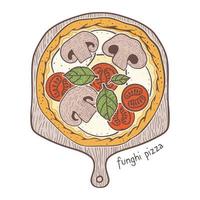 Funghi Pizza, sketching illustration vector